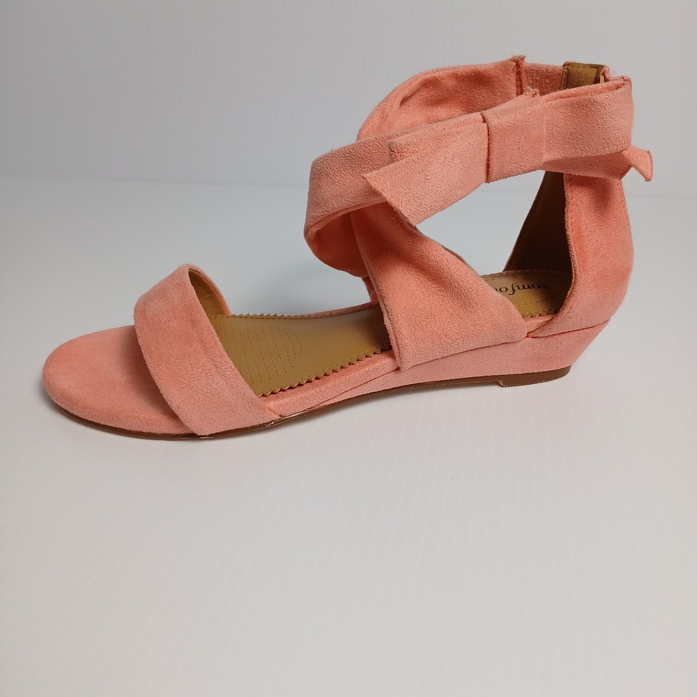 Comfortview Pink Faux Suede Bow Ankle Strap Wedge Sandals Women 7.5W